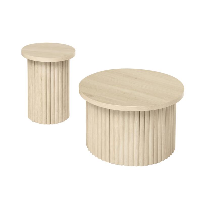 MDF Coffee Table Set with Slatted Legs & Non-Slip Pads