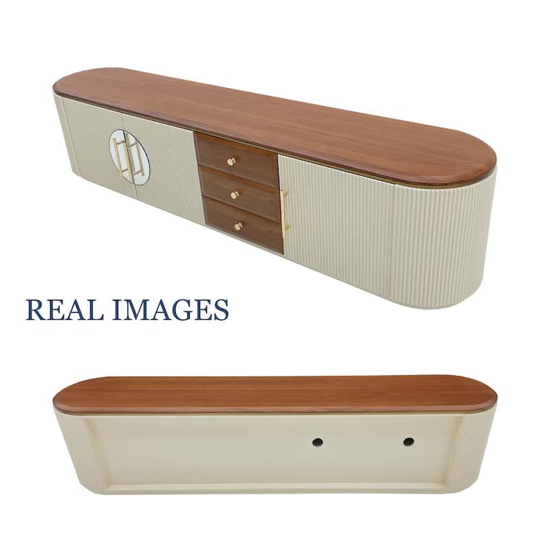 78.74" Mid-Century TV Stands, Fully Assembled,Brown Solid Wood Veneer, Media Console With 5 Cabinets+3 Drawers - 78.74