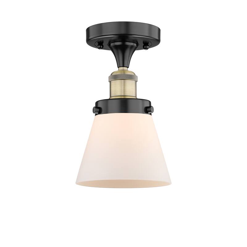 Innovations Lighting Edison Cone - 1 Light 7" Semi-Flush Mount - Matte White/Black Antique Brass