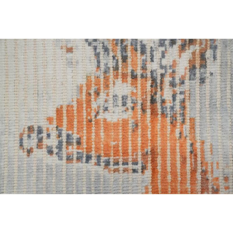 Hand Knotted Oriental Viscose Silk Carpet Modern Animal Pictorial Greys & Charcoal Abstract Area Rug - 7' 9'' X 5' 5''