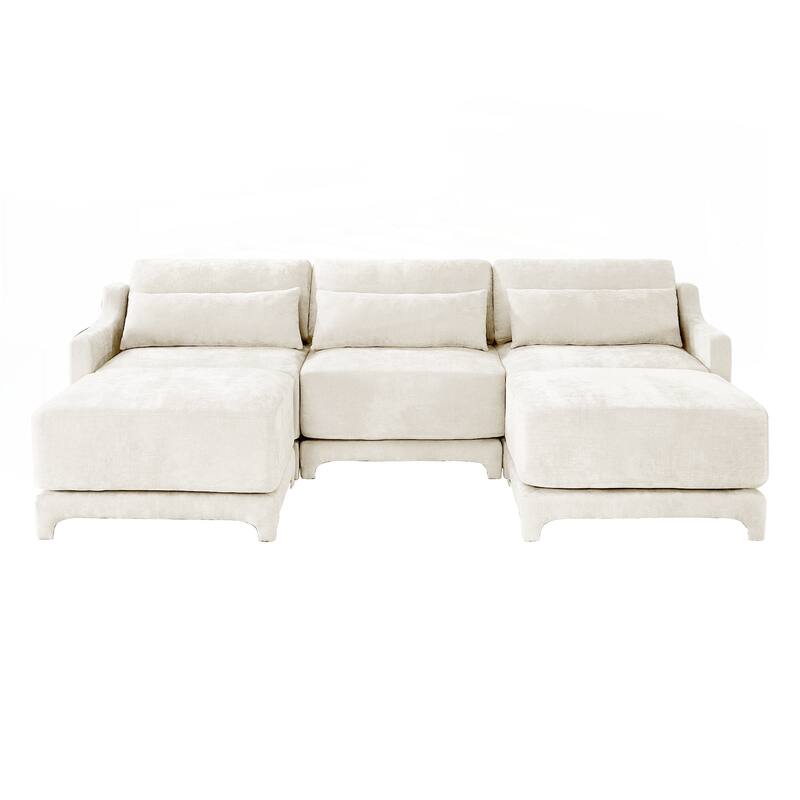 Three-Seater Sofa with 2 Movable Ottomans
