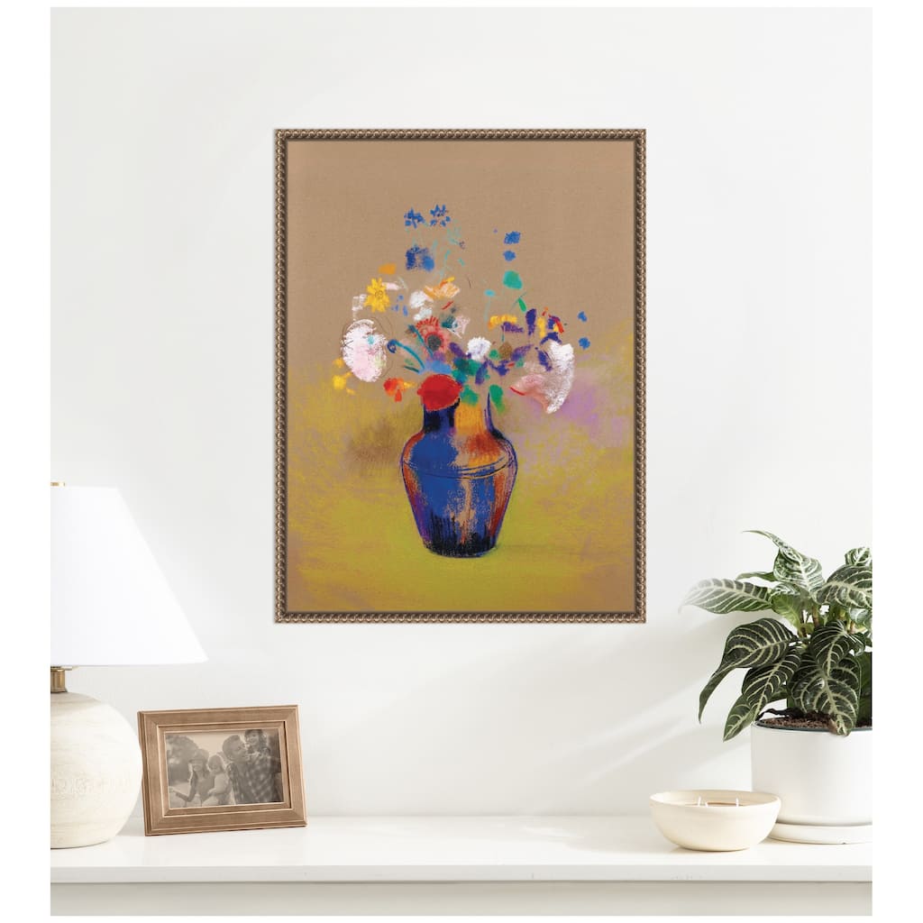 Kate and Laurel Fleurs Sur Fond Gris 1916 Odilon Redon by Nostalgia Prints Framed Canvas Wall Art Print