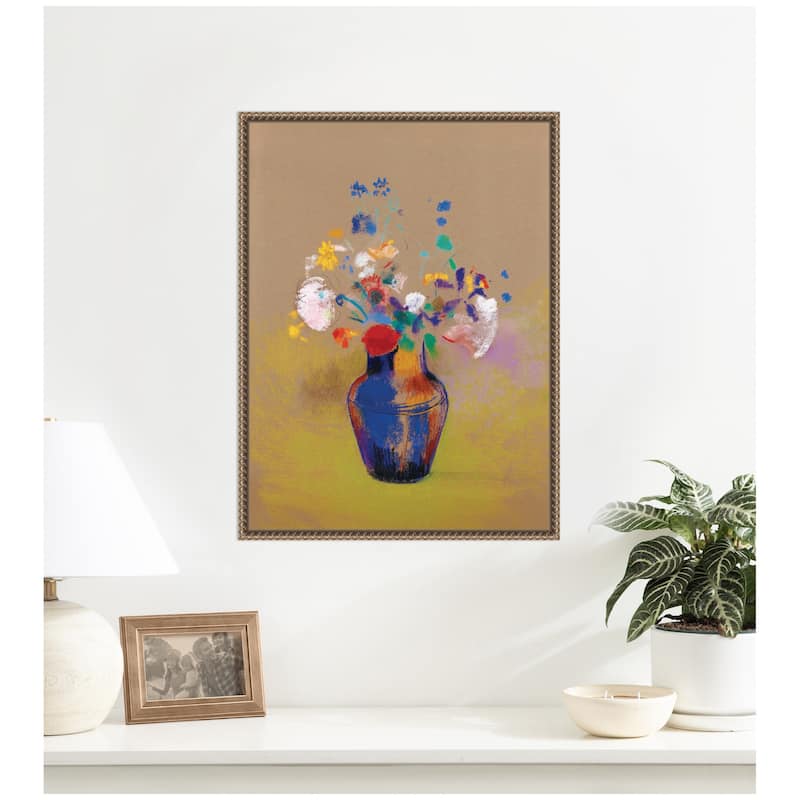 Kate and Laurel Fleurs Sur Fond Gris 1916 Odilon Redon by Nostalgia Prints Framed Canvas Wall Art Print