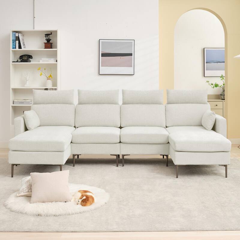 116" Chenille Sectional Sofa Couch With 2 Extra Wide Chaises For Livingroom