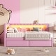 preview thumbnail 4 of 15, Upholstered Twin Size Platform Bed with USB Ports, LED Belt & 2 Drawers, Pink