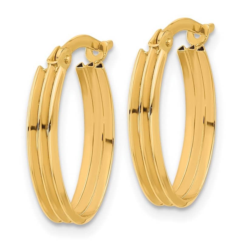 Curata 10k Yellow Gold 4mm Polished and Grooved Oval Wide Hoop Earrings - 20mm 24mm