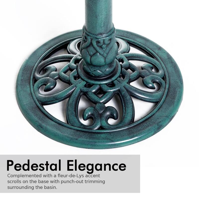 Outsunny 28" Tall Resin Free Standing Garden Pedestal Bird Bath Bowl - Green