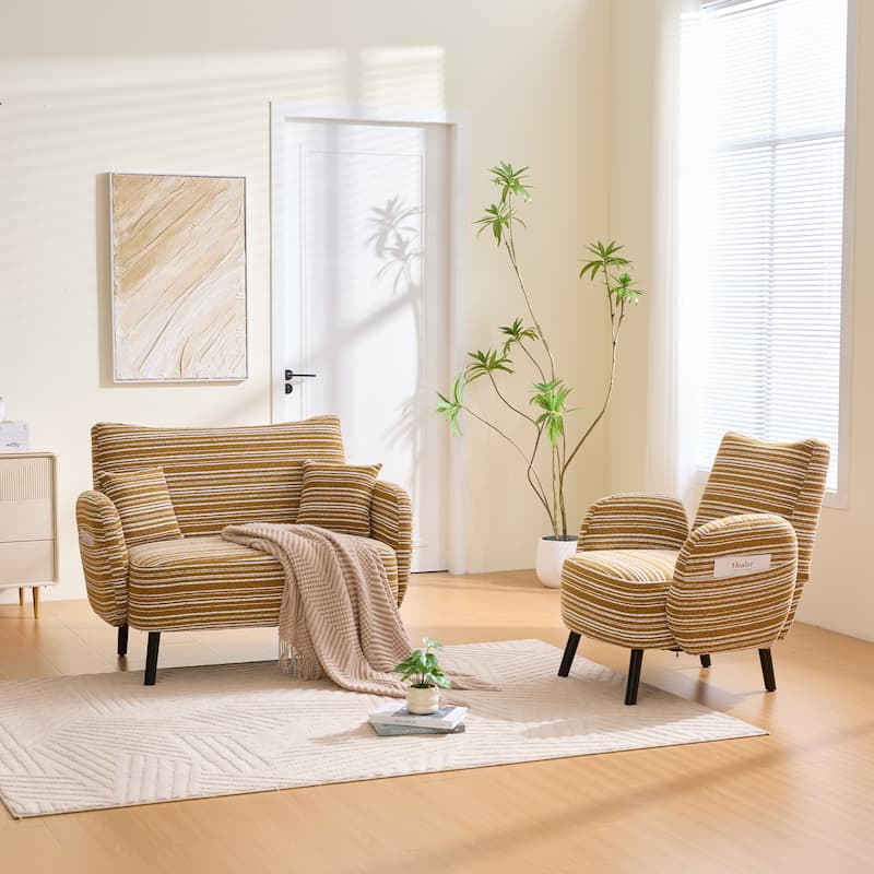 Modern 2-Seater Sofa Deep-Seated Sofa with Armrest Pillows & Side Storage Pockets, for Bedroom, Apartment