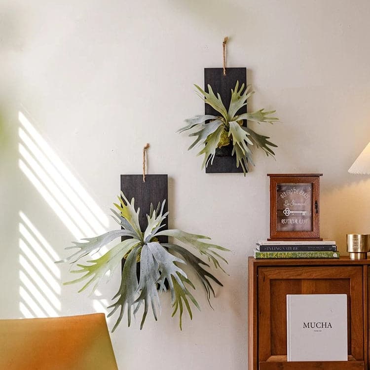 RusticReach Artificial Antler Fern on Solid Wood Base