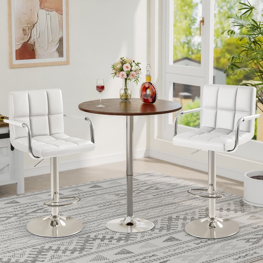 Furniwell Bar Stools Set of 2 Modern Height Adjustable Kitchen Swivel Barstool with Armrest