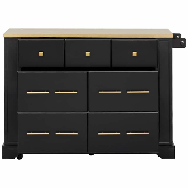 Kitchen Island with 6 Drawers, Pull-Out Trash Can Storage