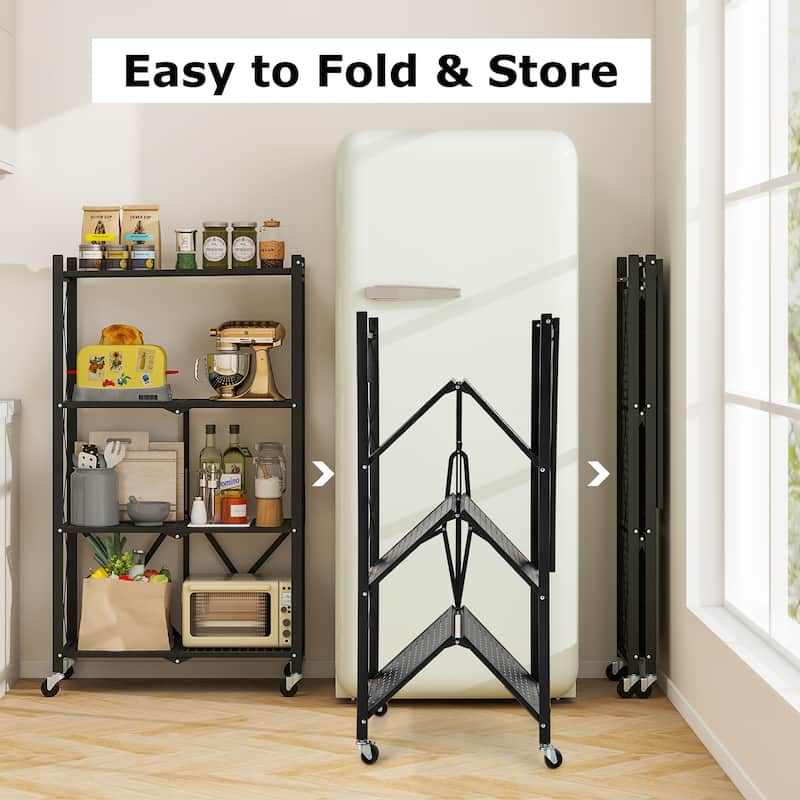 Gymax 4-tier Foldable Storage Shelving Unit w/4 Universal Wheels for