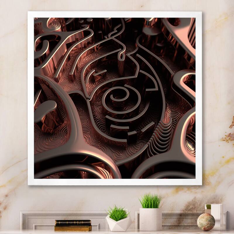 Designart "Futuristic Labyrinth Purple Maze Matrix" Modern Geometric Framed Wall Art Living Room - 16 in. wide x 16 in. high - White