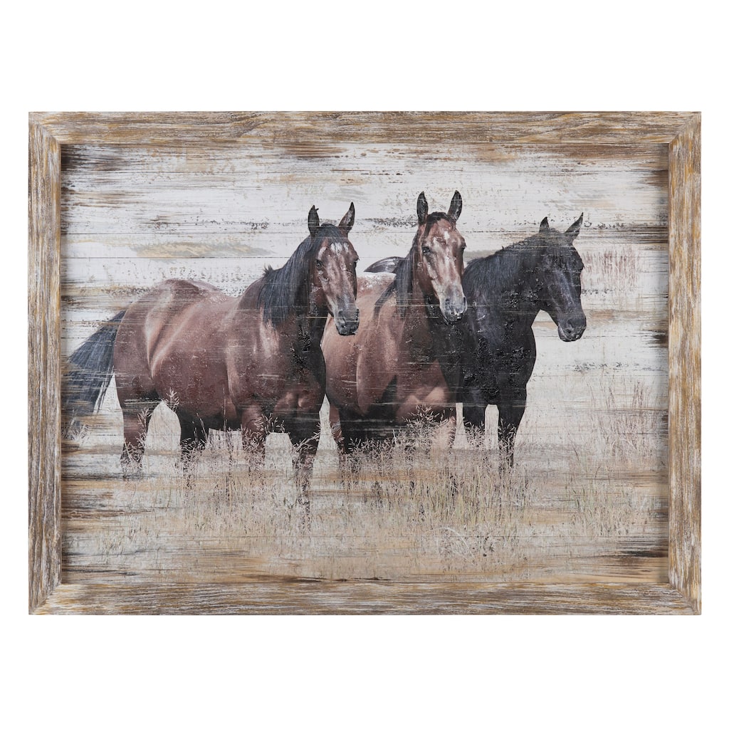 Hold Your Horses Wooden Wall Art with Brown Frame - Black