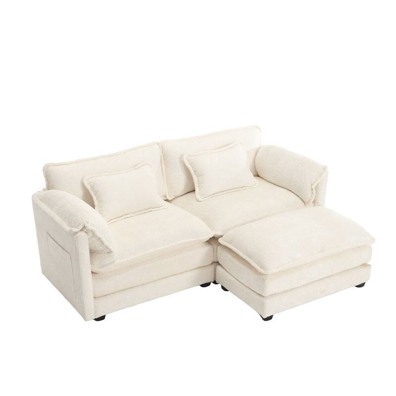 76'' Oversized Chenille Loveseat Sofa with Movable Ottoman Small Sofa for Apartment