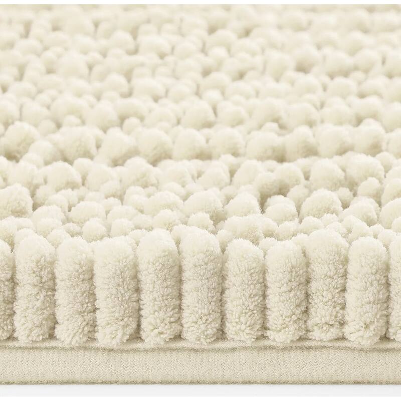 2 Piece Set Cream Soft Cozy Plush Chenille Bath Mat Bathroom Rug