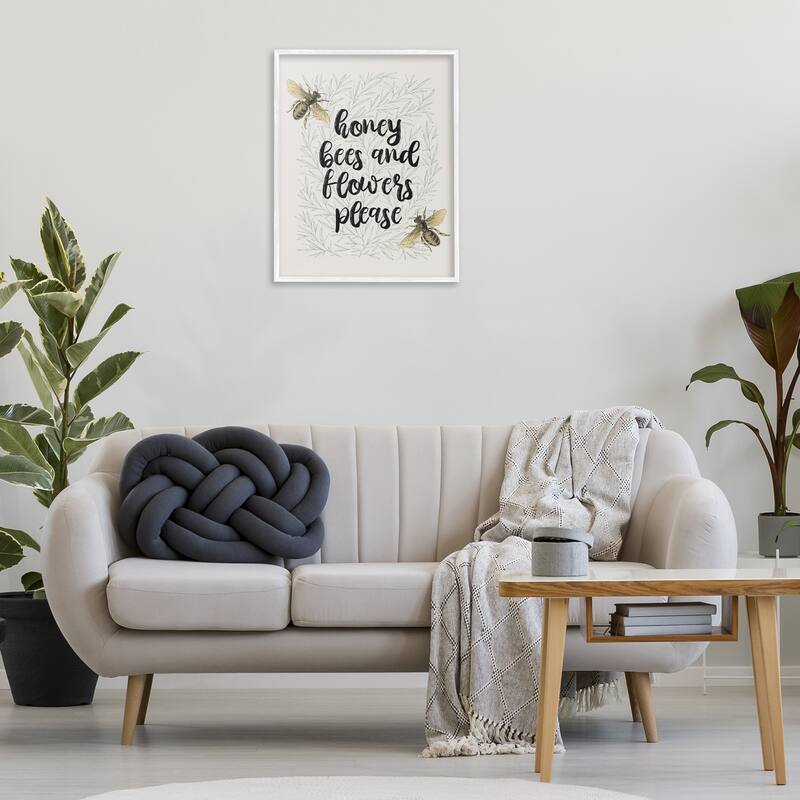 Stupell Honey Bees & Flowers Please Framed Giclee Art Design By Lil' Rue