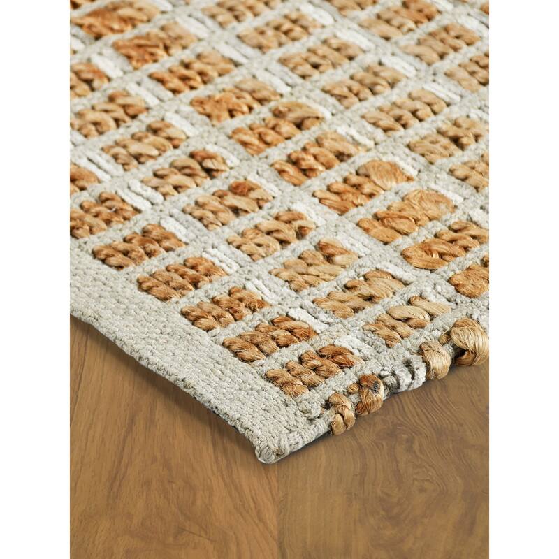 Nevaeh Farmhouse Checkered Jute and Cotton Indoor Area Rug by Sevita - 5' x 7'9"