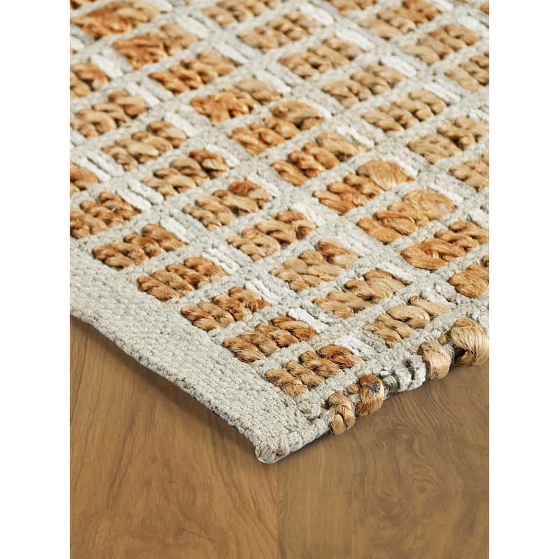 Sevita Jute Grid Area Rug, Natural and Gray