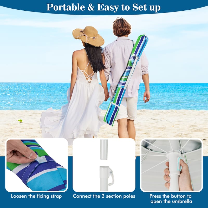Gymax 6.5 FT Beach Umbrella for Sand Heavy-Duty Sunshade Parasol w/