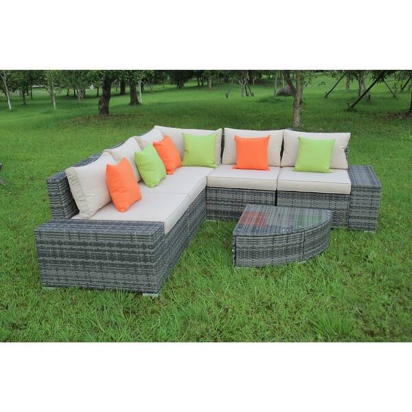 Shop Aleko 6 Pcs Outdoor Patio Furniture Sectional Set Rattan Sofa With Pillows Overstock 31729653