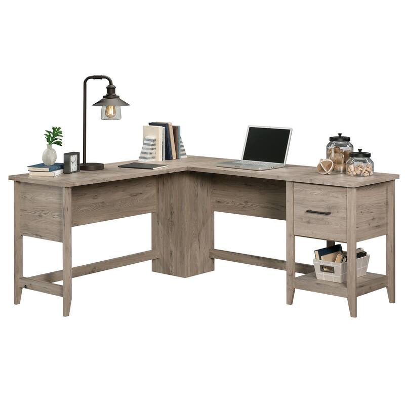Engineered Wood Transitional L-Shaped Desk with File Drawer And Lower Shelf, Brown