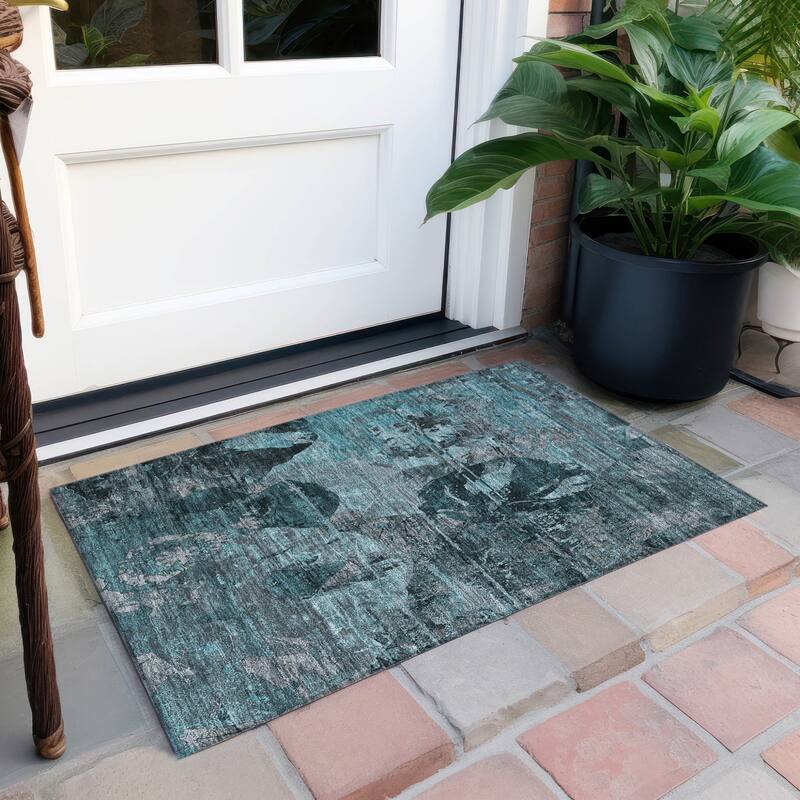 Alnave Artistic Abstract Weather Resistant Blended Style Runner Outdoor Rug