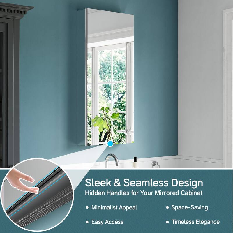 16x36" Tri-View Mirrored Medicine Cabinet with Soft-Close Blum Hinges, Reversible Door, Recessed/Surface Mount, Aluminum Body