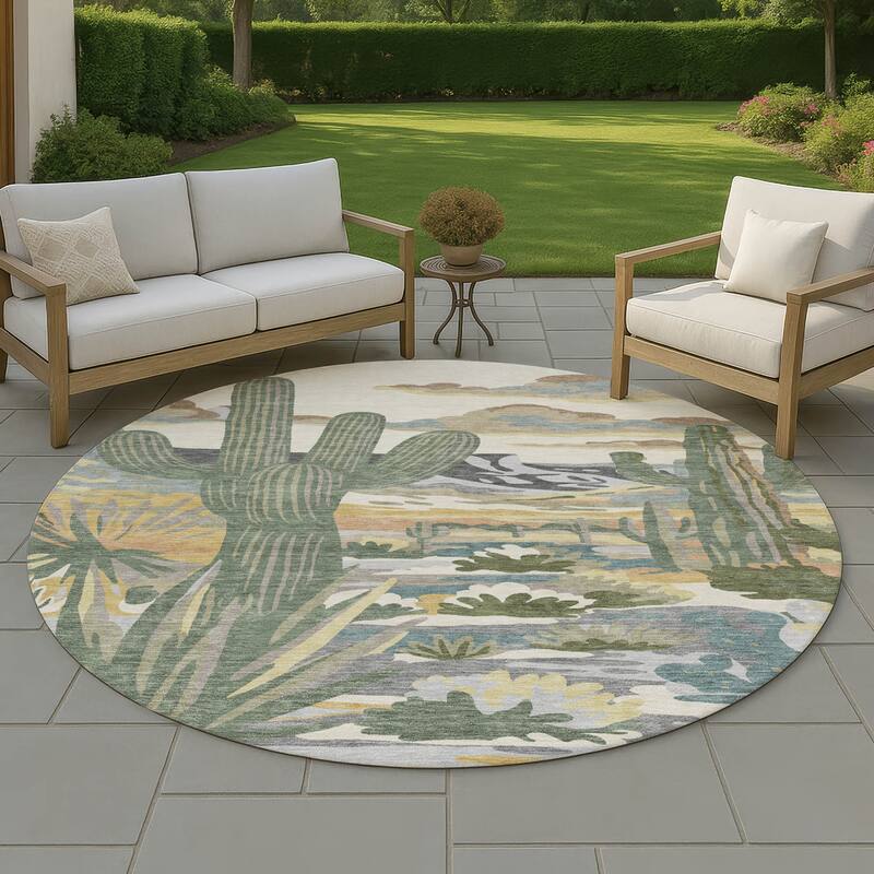 Machine Washable Indoor/ Outdoor Southwestern Mesa Chantille Rug - Beige - 8' x 8'