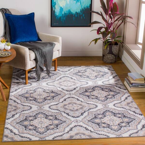 slide 2 of 13, Lahuri Transitional Medallion Area Rug 5'3" x 7' - Tan/Grey