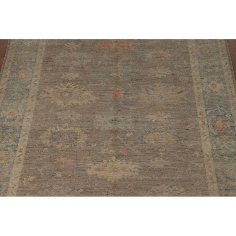 Hand Knotted Oriental 100% Wool Carpet Transitional All-Over Greys & Charcoal Oushak Area Rug - 9' 11'' X 7' 10''