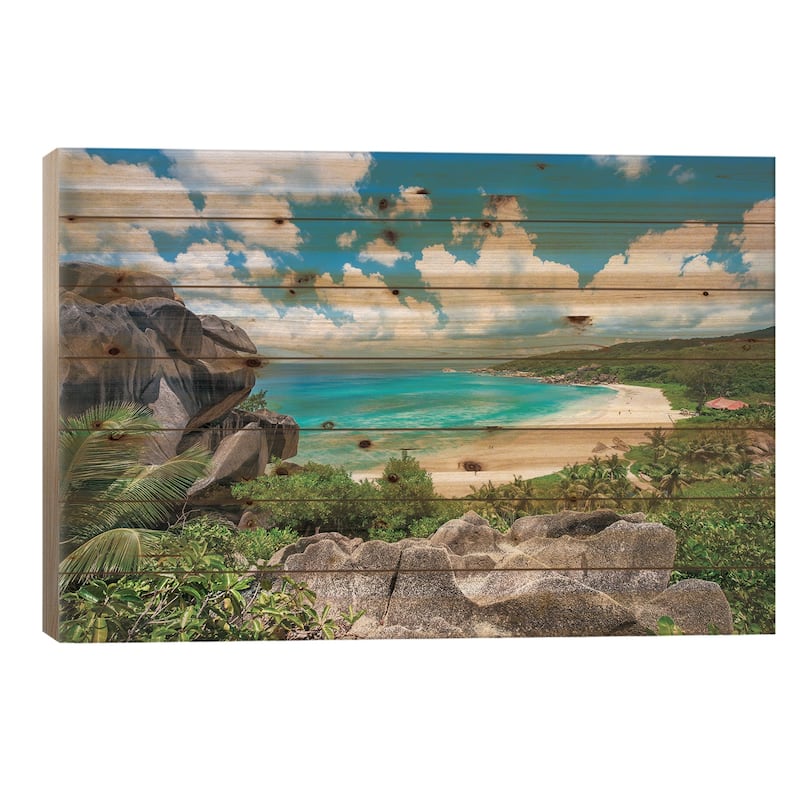Grand Anse On La Digue Print On Wood by Jan Becke - Multi-Color - 26x40x1.5