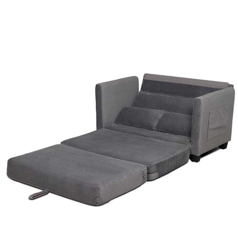 2-in-1 Convertible Corduroy Sofa Bed 51" Small Sofa, 2-Seater Loveseat Sleeper Couch with Side Storage