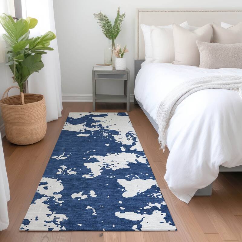 Premium Washable Super Soft Absstract Contempo Mayfield Rug - Navy - 2'3" x 7'6"