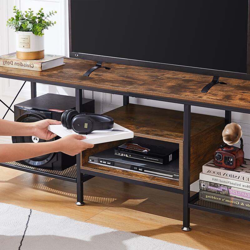 TV Stand for Living Room, Entertainment Center TV Console with Storage Shelves
