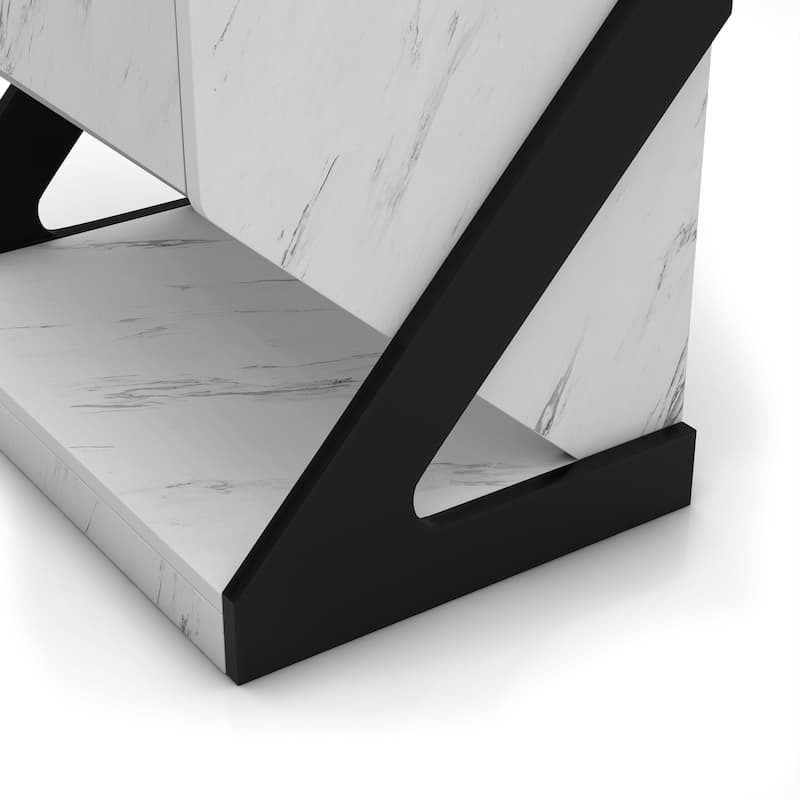 DH BASIC Modern White Faux Marble 1-Drawer Nightstand Side Table by Denhour