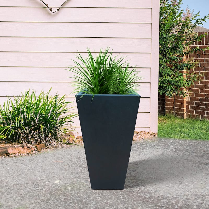 Black Lightweight Concrete Modern Tapered Rectangle Planter