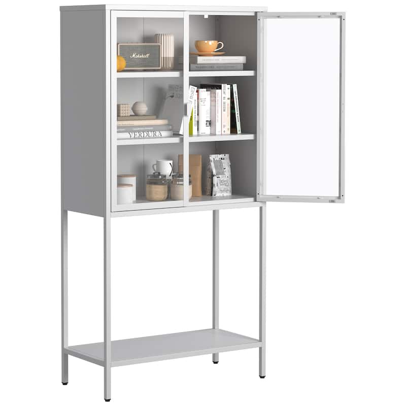 Heavy Duty Metal Storage Cabinet Display Case White Sideboards Buffet