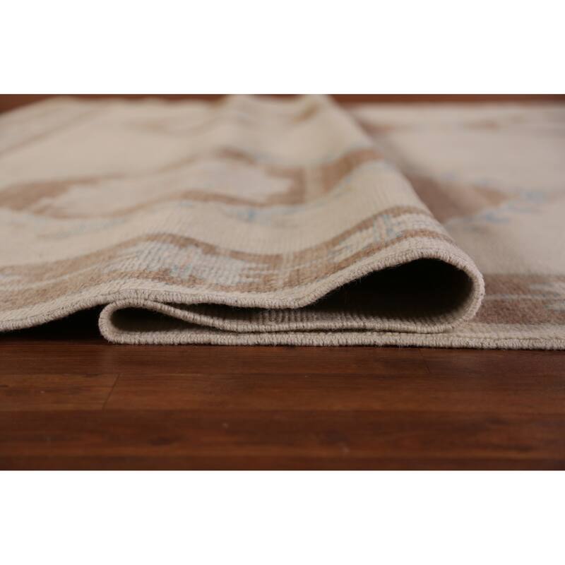 Hand Knotted Oriental 100% Wool Carpet Transitional Geometric Beige & Ivories Oushak Area Rug - 13' 6'' X 10' 3''