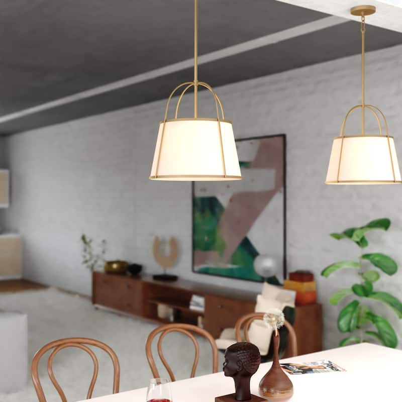 Marion 1-Light Mid-Century Modern Cone Pendant with White Fabric Shade, Adj Ht Ceiling Chandelier Dining Room Fixture
