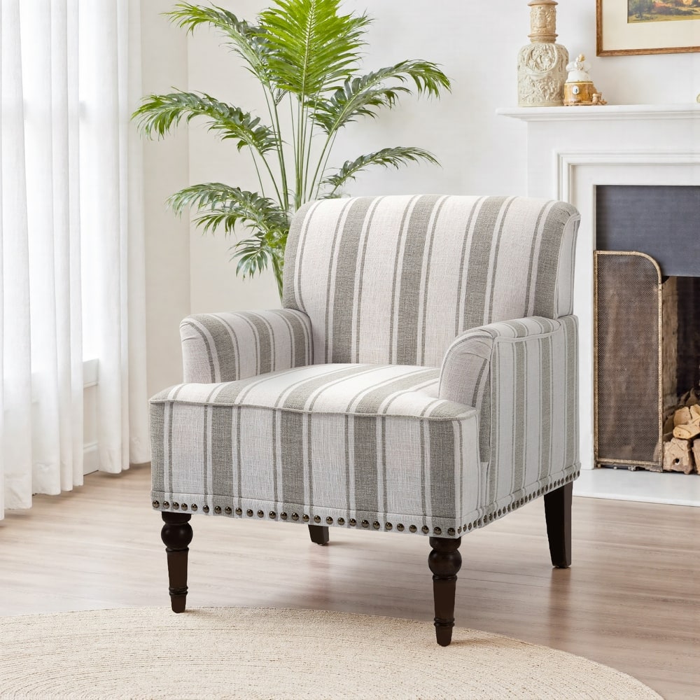 Linen Upholstered Armchair Nailhead Trim Accent Chair