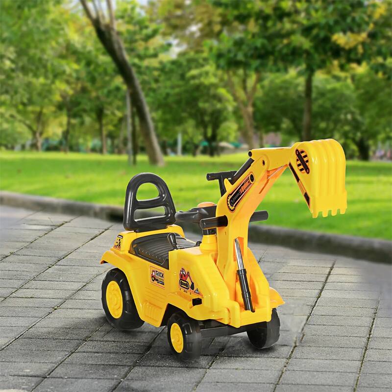 Yellow 2 in 1 Ride on Excavator Digger and Pull Cart with Storage and Horn for Toddlers 18 to 48 Months