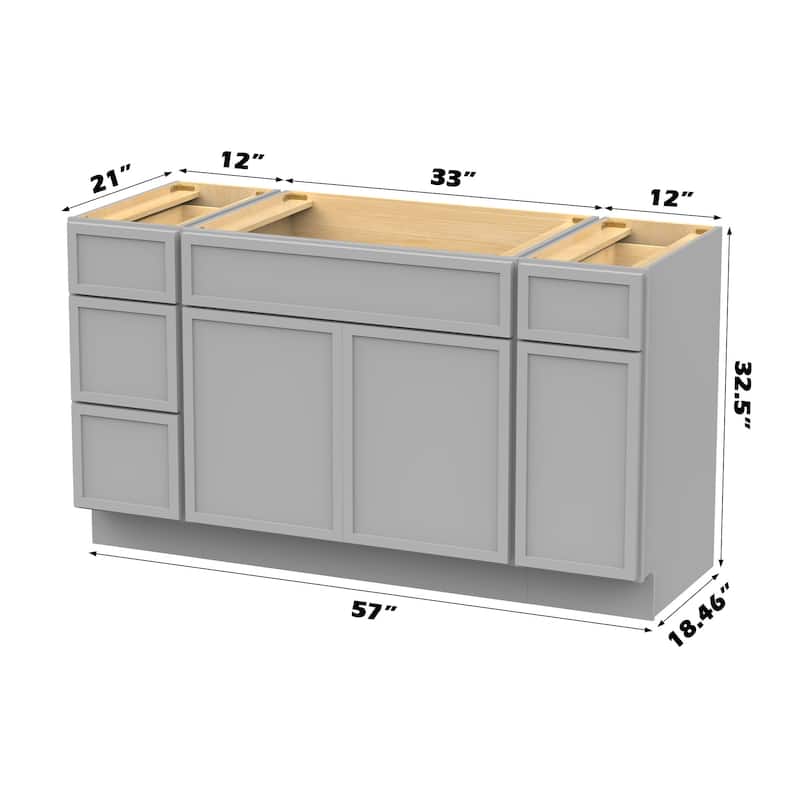 Vanity Art 57" Birch Freestanding Bathroom Vanity Cabinet without Top