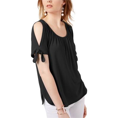 I.N.C Womens Tie Sleeve Cold Shoulder Blouse,, Black, Small