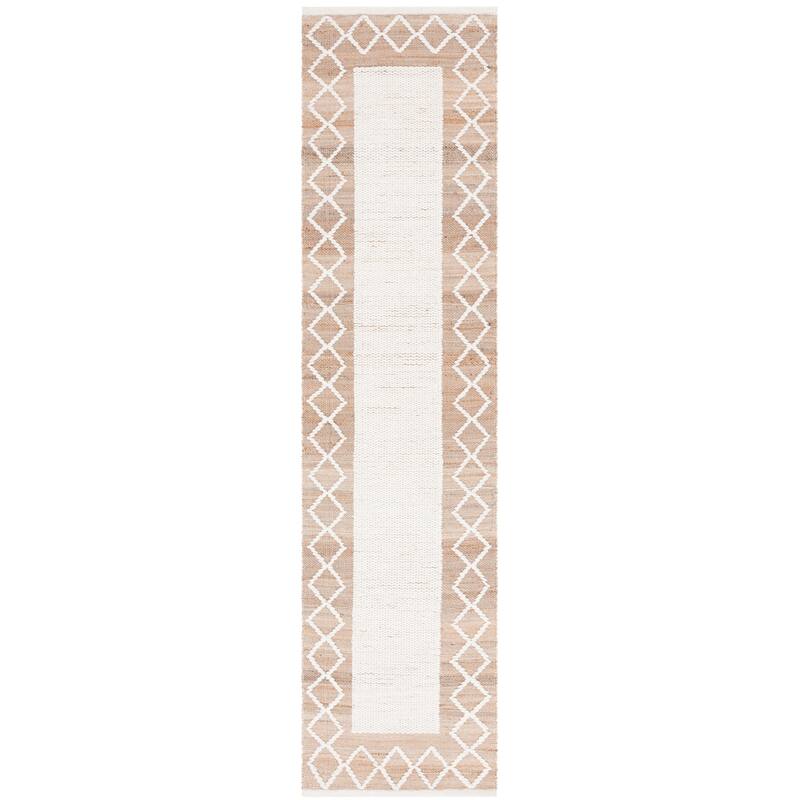 SAFAVIEH Handmade Natural Fiber Charlize Farmhouse Trellis Border Jute - 2' 3" x 9' - Natural/Ivory - Runner