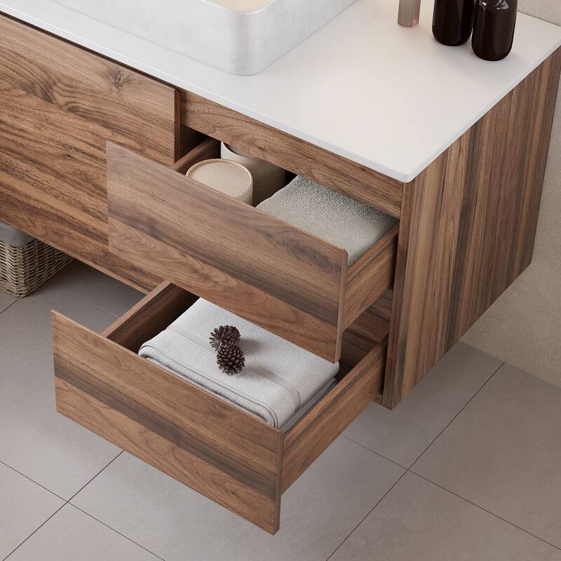 48" Wall-Mounted Bathroom Vanity with Ceramic Sink, Sintered Stone Top