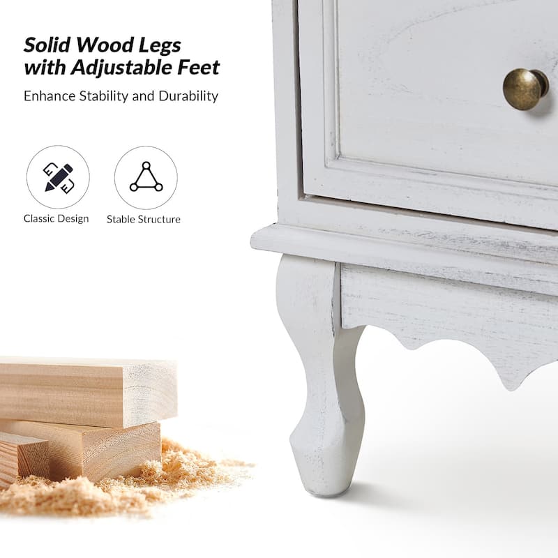 Pallantium Farmhouse 30"Tall Distressed 3-Drawer Nightstand With Solid Wood Legs and Adjustable Feet by HULALA HOME