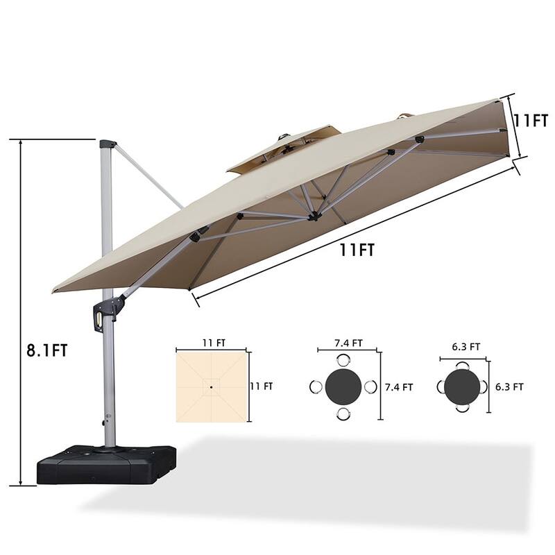 PURPLE LEAF 11ft Square Patio Cantilever Umbrella with Base
