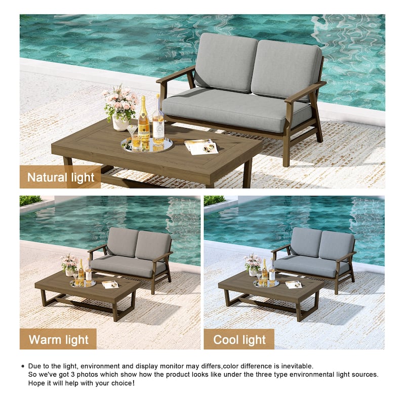 2-Piece Teak Outdoor Loveseat Set with Table.