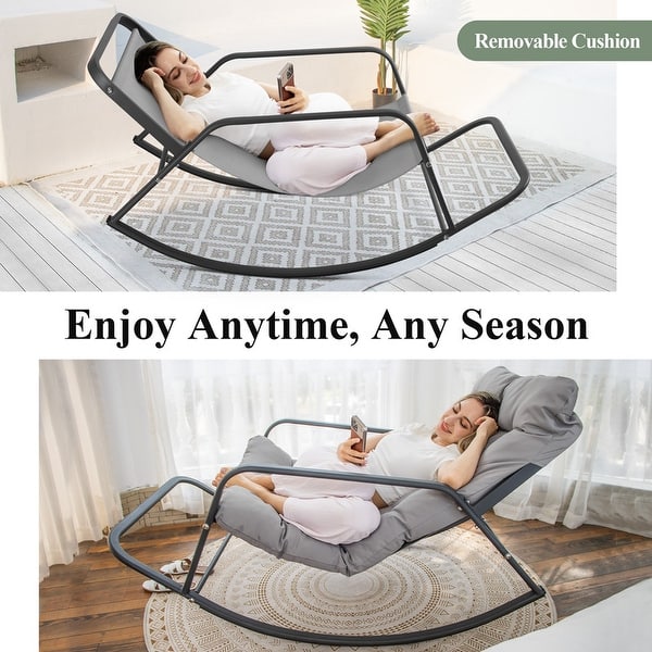 FINCATI Oversized Rocking Chair with Cushioned Comfort, All-season Patio Rocking Lounge Chair, Indoor Outdoor Papasan Chair